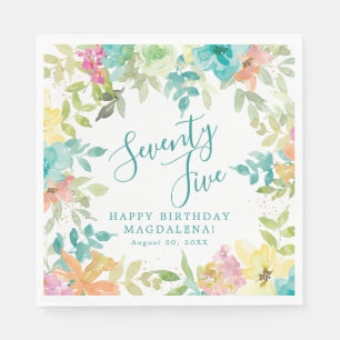 75th Birthday Summer Watercolor Floral Custom Napkin