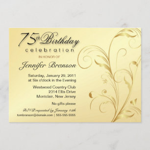 75th Birthday Surprise Party - Elegant Gold Floral Invitation