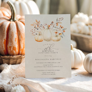 75th Birthday Surprise Party White Pumpkin Fall Invitation
