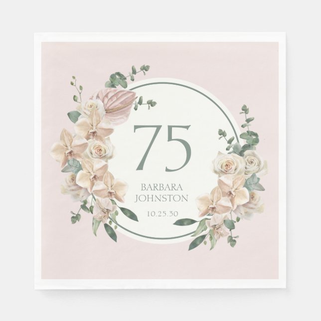 75th Birthday Tropical Floral Napkin (Front)