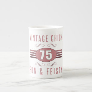 75th Birthday Vintage Chick Bone China Mug