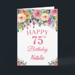 75th Birthday Watercolor Floral Flowers Pink Card<br><div class="desc">75th Birthday Watercolor Floral Flowers Pink Card with personalised name and age. For further customisation,  please click the "Customise it" button and use our design tool to modify this template.</div>