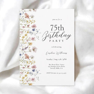 75th Birthday Watercolor Wildflowers Floral  Invitation