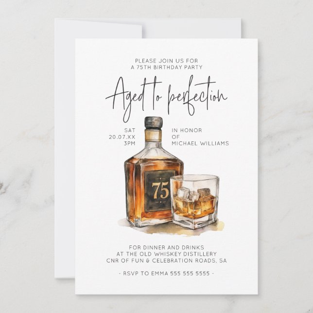 75th Birthday Whiskey Invitation Diamond Milestone (Front)
