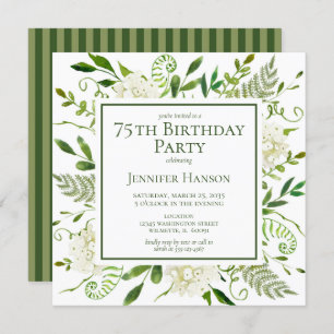 75th Birthday White Hydrangeas Invitation