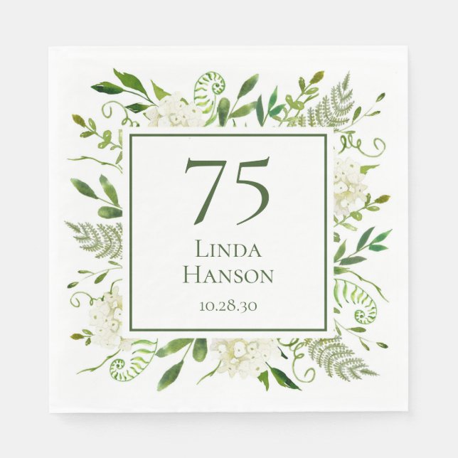 75th Birthday White Hydrangeas Napkin (Front)