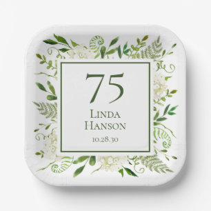 75th Birthday White Hydrangeas Paper Plate