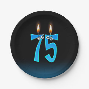 75th Birthday with lit candle numbers Paper Plate