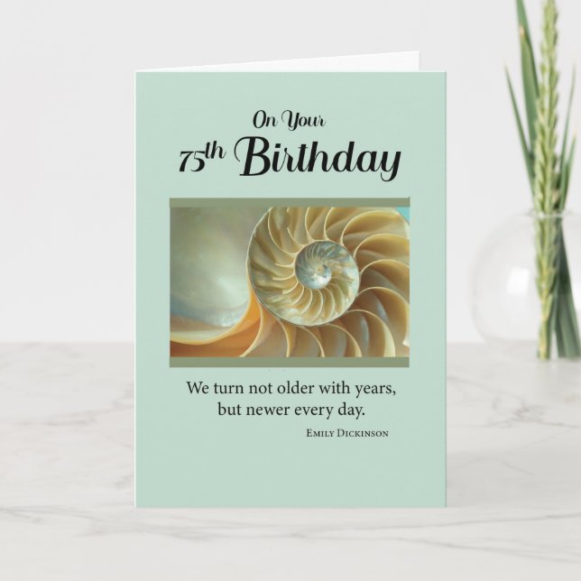 75th Birthday with Spiral Seashell on Green Card (Front)