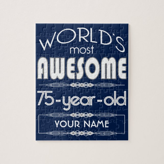 75th Birthday Worlds Best Fabulous Dark Blue Jigsaw Puzzle (Vertical)