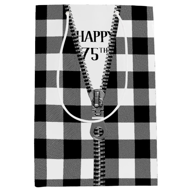 75th Birthday Zipper On Buffalo Plaid  Medium Gift Bag (Front)