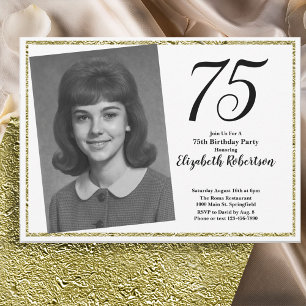 75th Custom Photo White and Gold  Invitation