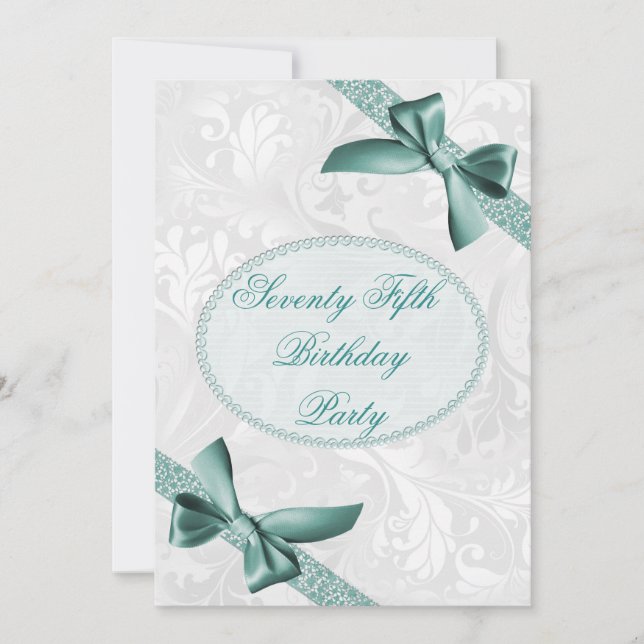 75th Damask and Bows Birthday Party Invitation (Front)