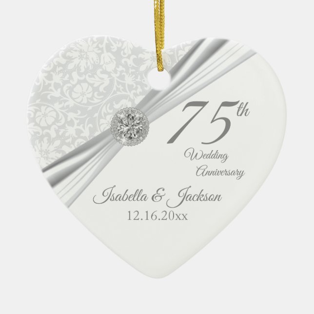 75th Diamond Wedding Anniversary Ceramic Ornament (Front)