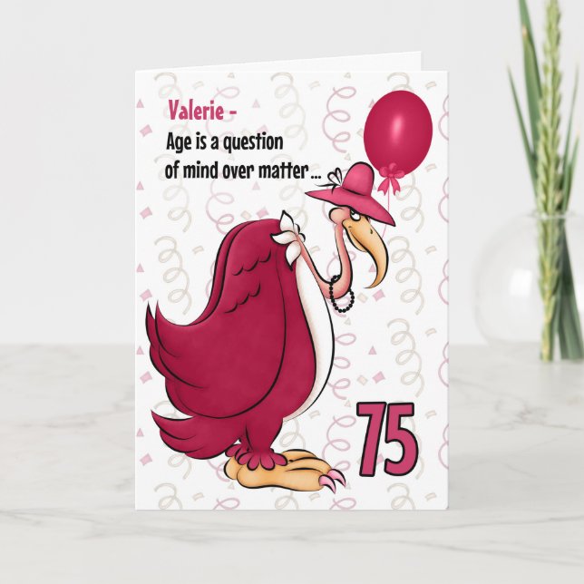 75th Funny Birthday Pink Buzzard with Name Card (Front)