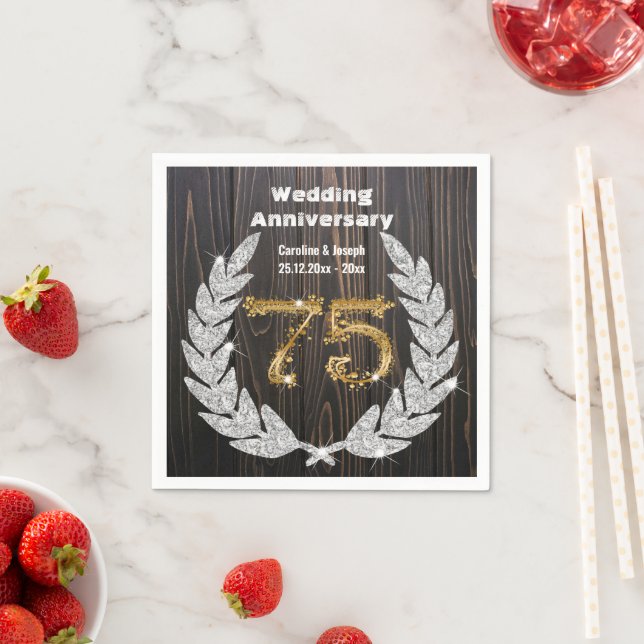 75th Gold & Diamond Laurel Wedding Anniversary Nap Napkin (Insitu)