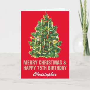 75th Happy Birthday and Merry Christmas Red & Gold Card