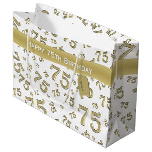 75th Happy Birthday Gold/White Number Pattern Large Gift Bag