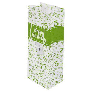 75th Happy Birthday Green/White Number Pattern Wine Gift Bag