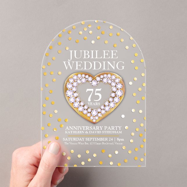 75th jubilee wedding anniversary heart  acrylic invitations (Insitu (Handheld))