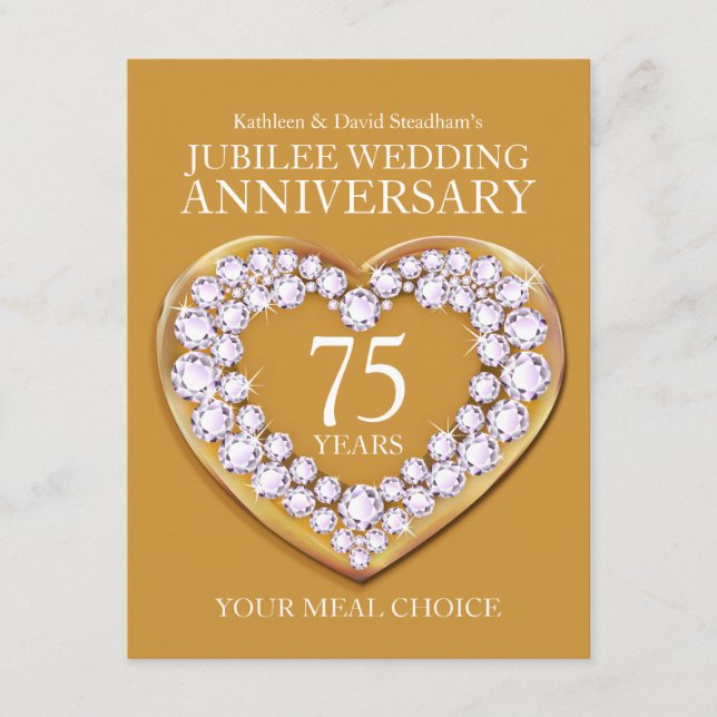 75th Jubilee Wedding Anniversary meal choice Enclosure Card (Front)