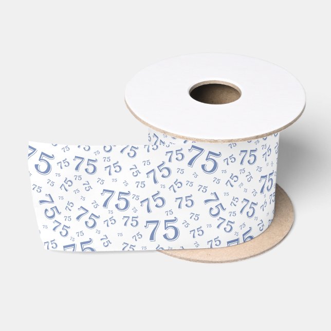 75th Modern Random Number Pattern Blue /White Satin Ribbon (Spool)
