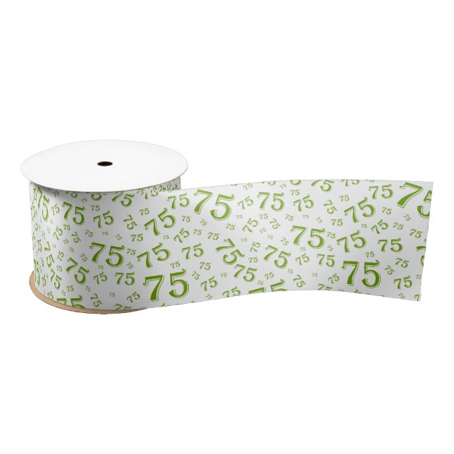 75th Modern Random Number Pattern Green/White Satin Ribbon (Spool)