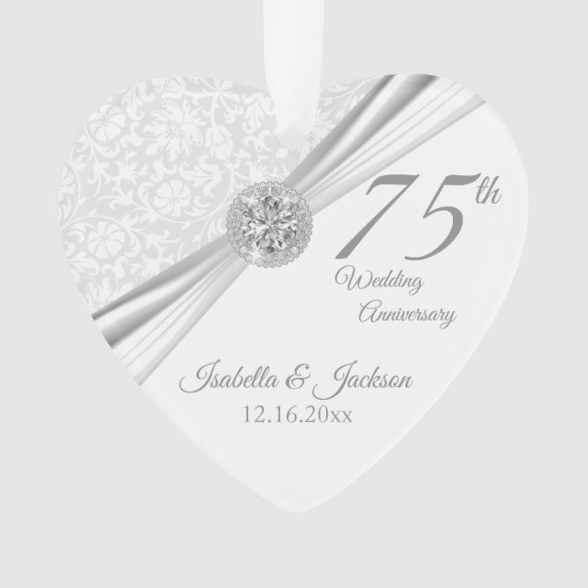 75th or 60th Diamond Wedding Anniversary Keepsake Ornament (Front)