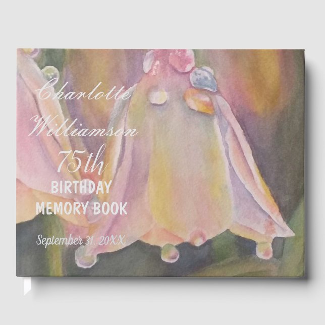 75th Pastel Bell Floral Birthday Memory Guest Book (Front)