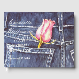 75th Pink Rose Floral Birthday Memory Guest Book