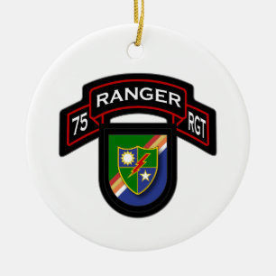 75th Ranger Rgt - scroll & flash Ceramic Tree Decoration