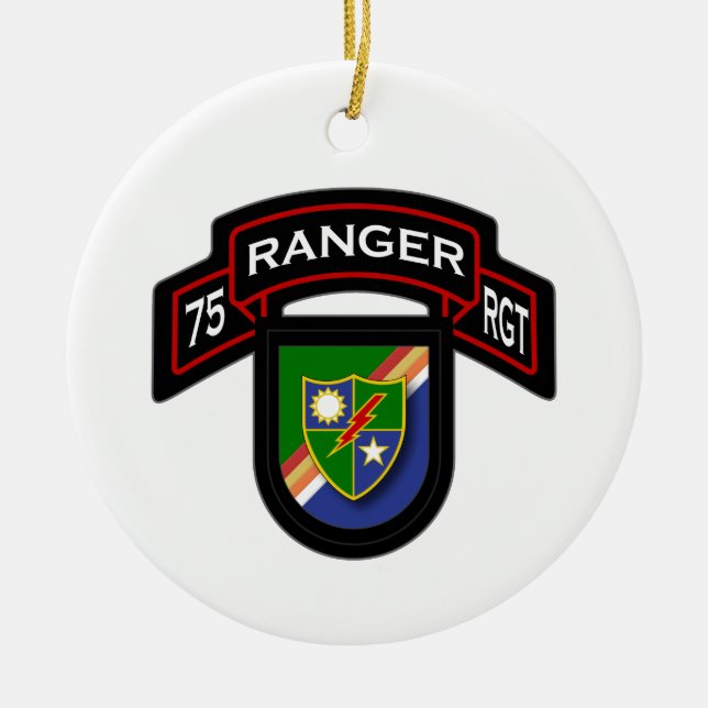 75th Ranger Rgt - scroll & flash Ceramic Tree Decoration (Front)