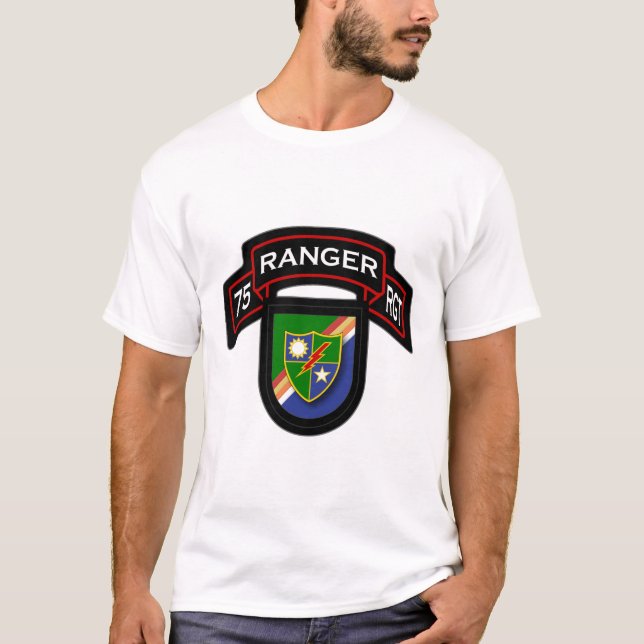 75th Ranger Rgt - scroll & flash T-Shirt (Front)