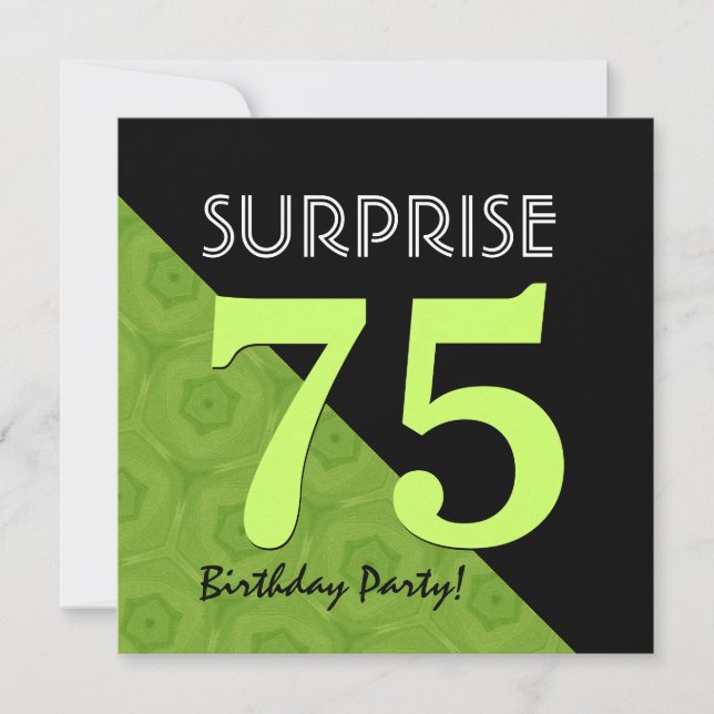 75th Surprise Birthday Lime Green and Black V06B Invitation (Front)