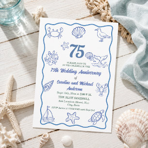75th Wedding Anniversary Chic Hand Drawn Sea Life  Invitation