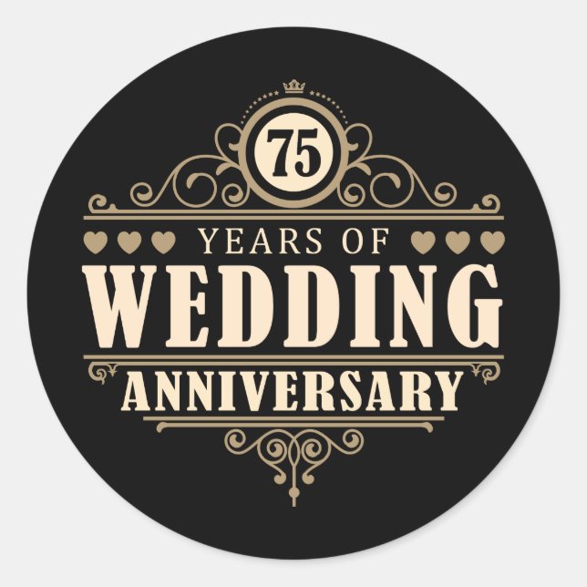 75th Wedding Anniversary Classic Round Sticker (Front)