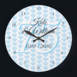 75th Wedding Anniversary Diamond Celebration Large Clock<br><div class="desc">Beautifully personalised with your names and dates over a delicate "75" (or monogram initial) on a delicate diamond background. Use for anniversary celebrations or more. Designed by Pure Piglet© at www.zazzle.com/purepiglet*.</div>