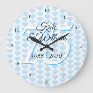 75th Wedding Anniversary Diamond Celebration Large Clock