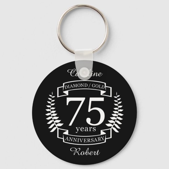 75th Wedding ANNIVERSARY DIAMOND GOLD Key Ring (Front)