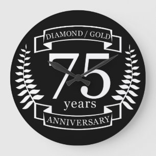 75th Wedding ANNIVERSARY DIAMOND GOLD Large Clock