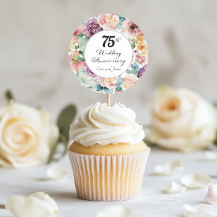 75th Wedding Anniversary Elegant Script Floral Classic Round Sticker