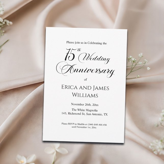 75th Wedding Anniversary Elegant Script Invitation (Creator Uploaded)