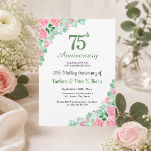 75th Wedding Anniversary Eucalyptus Roses Invitation