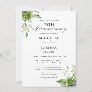 75th Wedding Anniversary Floral Greenery Photo Invitation