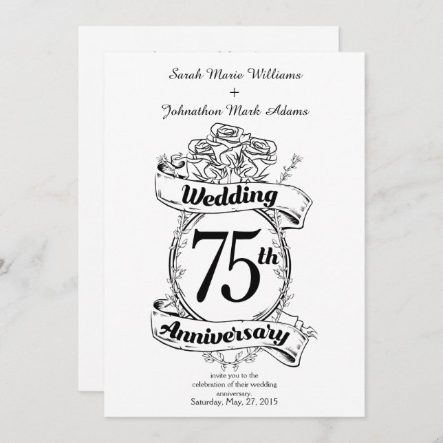 75th Wedding Anniversary Flowers Invitation (Front/Back)