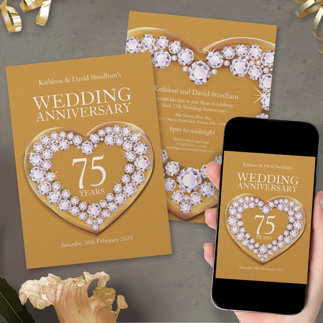 75th wedding anniversary heart party invites (Creator Uploaded)