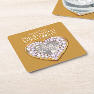 75th wedding anniversary heart photo coasters