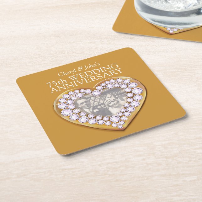 75th wedding anniversary heart photo coasters (Angled)