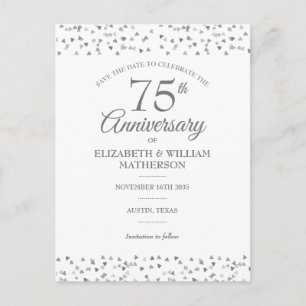 75th Wedding Anniversary Love Hearts Save the Date Postcard