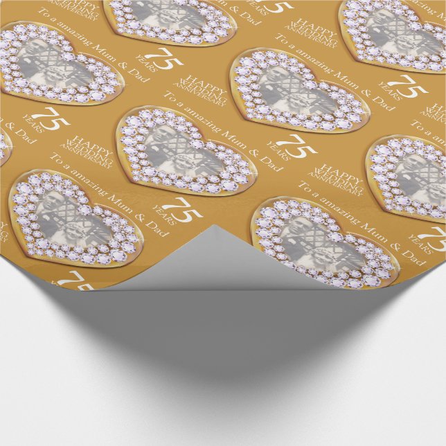 75th wedding anniversary parents photo wrap wrapping paper (Corner)